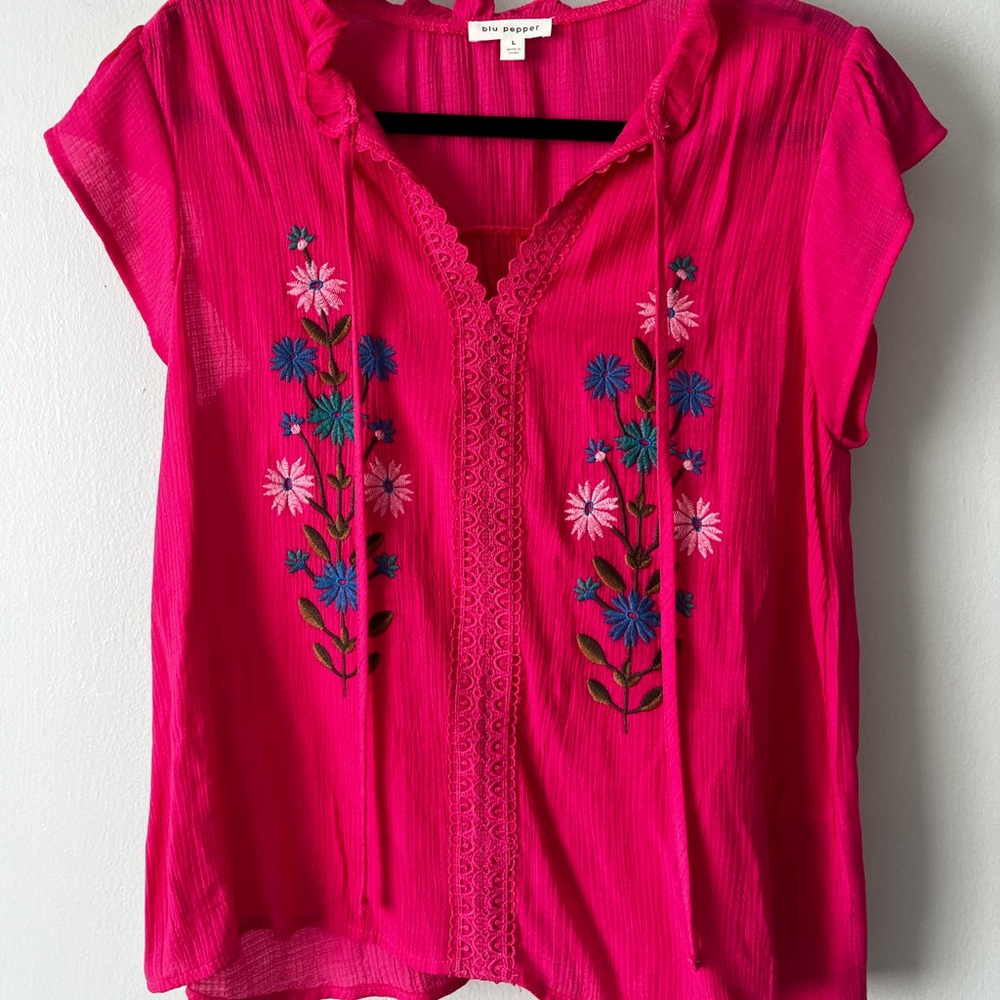 ⭐️ Blue Pepper Embroidered Blouse Size Large ⭐️